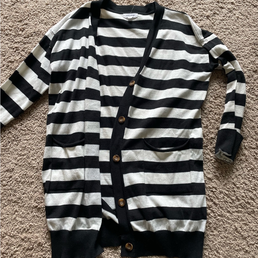 Striped long line cardigan